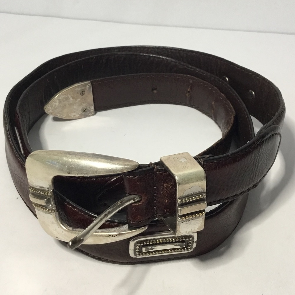 Vintage Men’s Brown Embellished Italian Leather Belt Size 40 - Picture 1 of 8